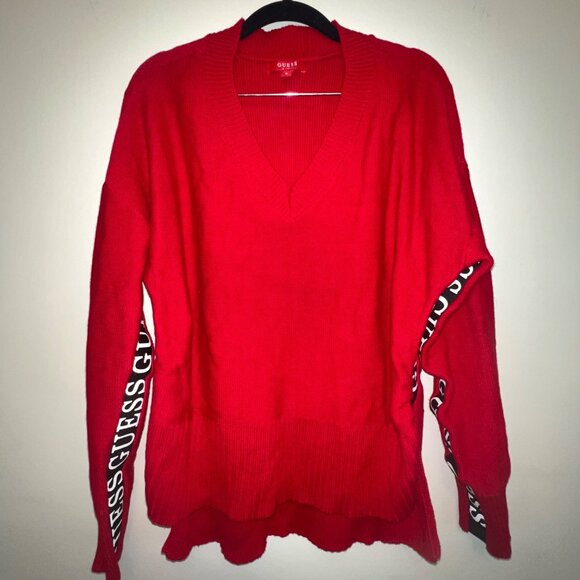 Red Guess Womens V-Neck Pullover Sweater, Medium,‎ Red - Picture 1 of 10